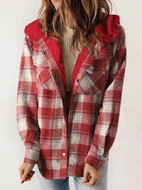 Oriel hooded plaid jacket in Red