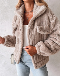 Violante sherpa collared jacket in Khaki