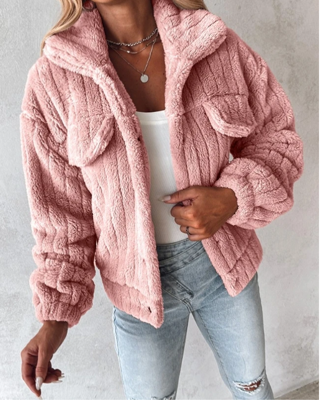 Violante sherpa collared jacket in Pink