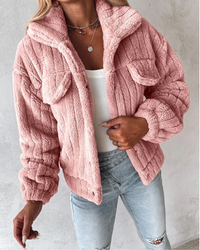 Violante sherpa collared jacket in Pink