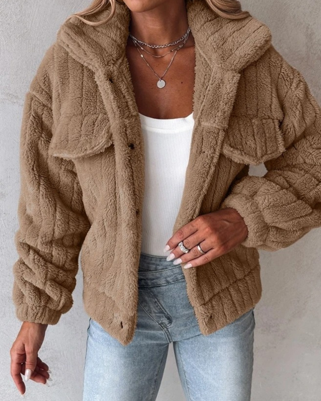 Violante sherpa collared jacket in Brown