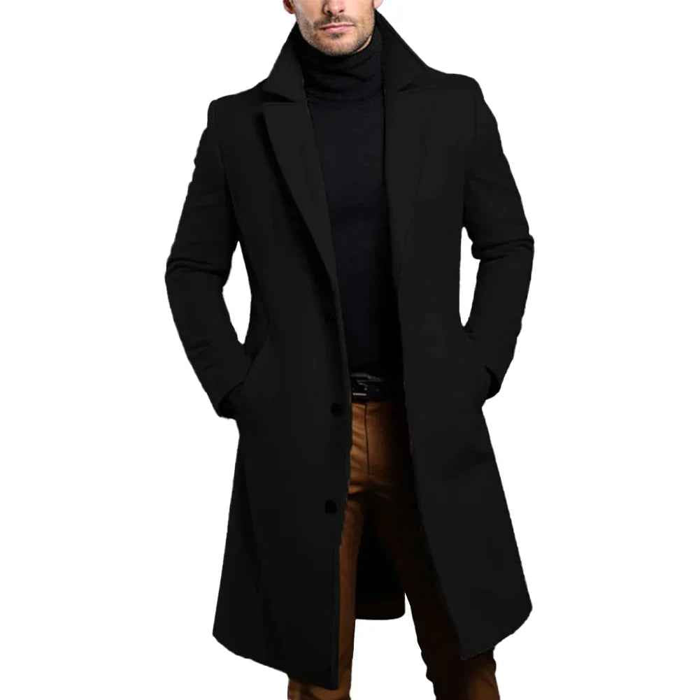 Boone | Men's Brown Wool-Blend Long Coat with Notched Lapel