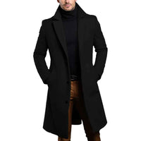 Boone | Men's Brown Wool-Blend Long Coat with Notched Lapel