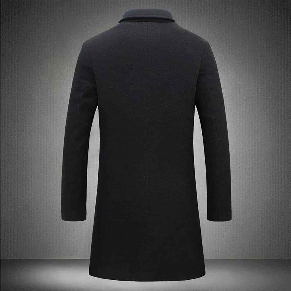 Boone | Men's Brown Wool-Blend Long Coat with Notched Lapel