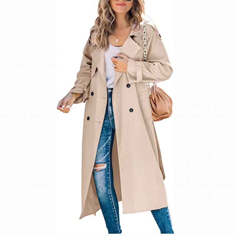 Tullia | Women's Double Breasted Long Coat Belted Waist