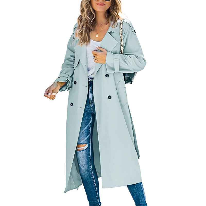Tullia | Women's Double Breasted Long Coat Belted Waist