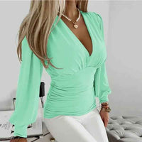 Katinka | Women's Long Sleeve V-Neck Ruched Blouse