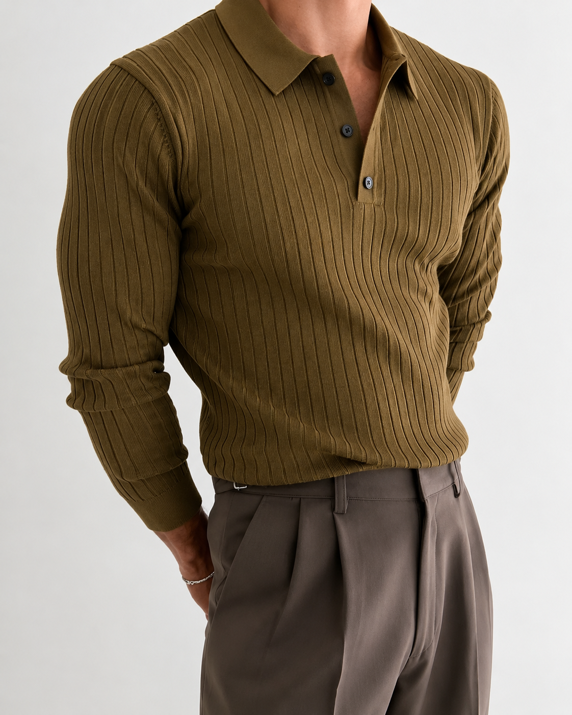 Crosby long sleeve polo shirt in Brown