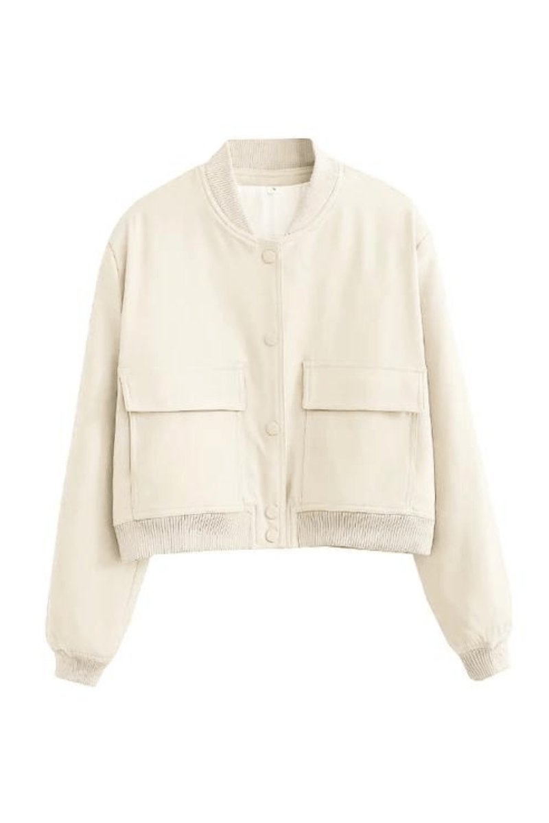 Gemma | Women's Cropped Bomber Jacket Ribbed Trim
