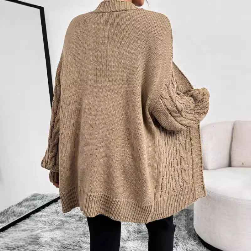 Regine | Women's Oversized Cable Knit Cardigan Khaki