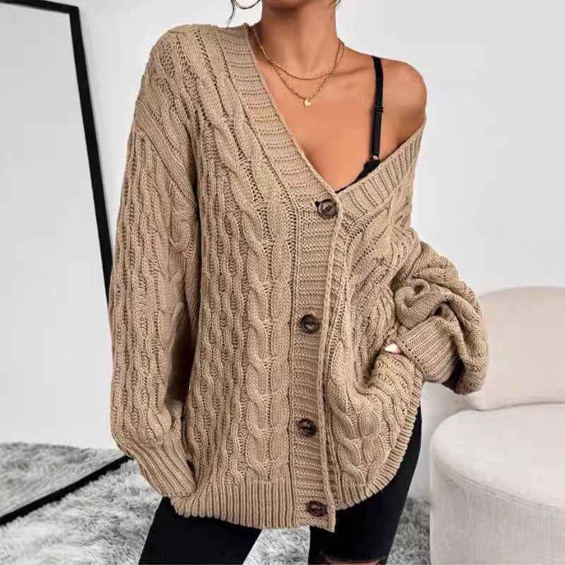 Regine | Women's Oversized Cable Knit Cardigan Khaki