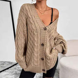 Regine | Women's Oversized Cable Knit Cardigan Khaki
