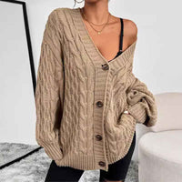 Regine | Women's Oversized Cable Knit Cardigan Khaki