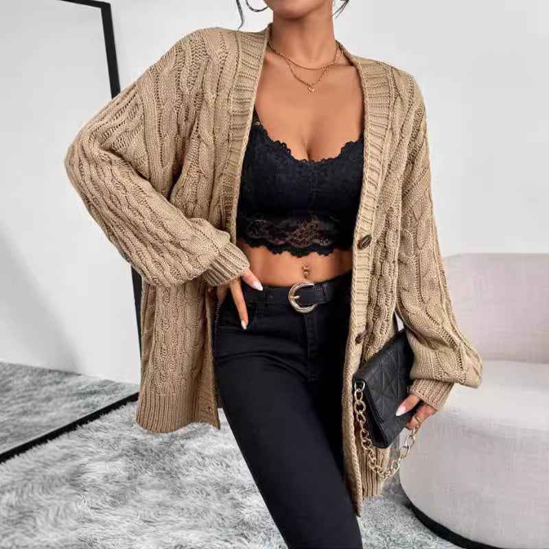 Regine | Women's Oversized Cable Knit Cardigan Khaki