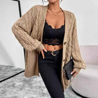 Regine | Women's Oversized Cable Knit Cardigan Khaki