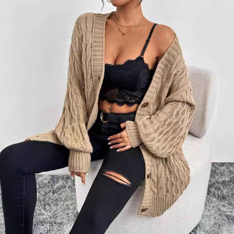 Regine | Women's Oversized Cable Knit Cardigan Khaki