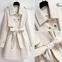 Enid | Women's Double-Breasted Trench Coat White Belted