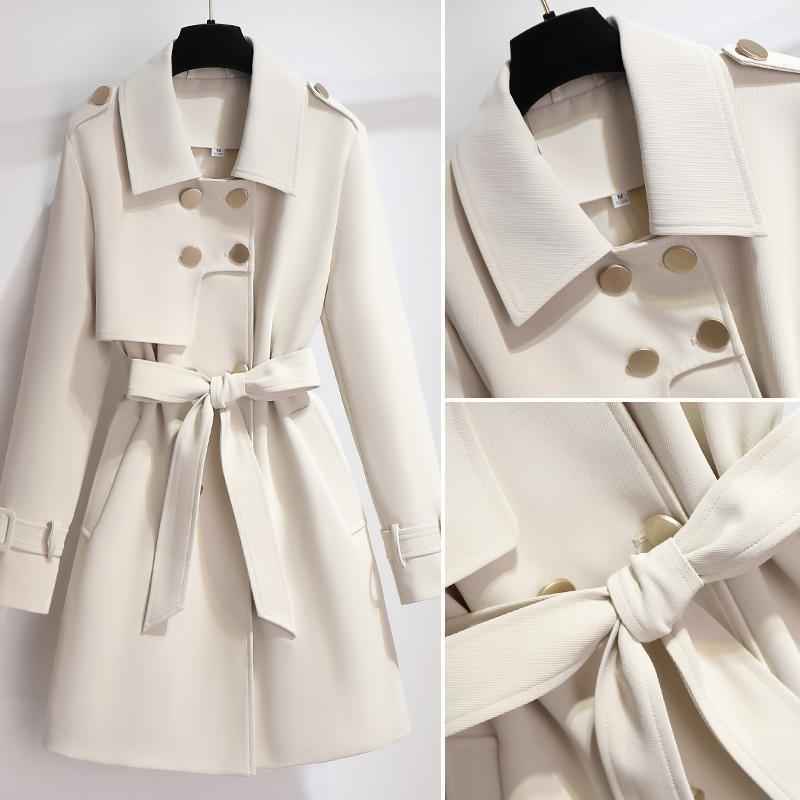Enid | Women's Double-Breasted Trench Coat White Belted