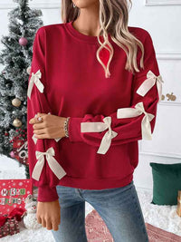 Almira | Women's Red Bow Sleeve Crew Neck Jumper