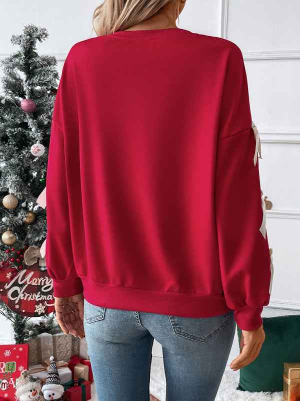 Almira | Women's Red Bow Sleeve Crew Neck Jumper
