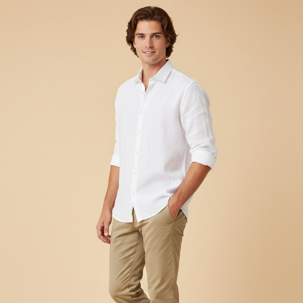 Bellamy linen button-up shirt detail view 4
