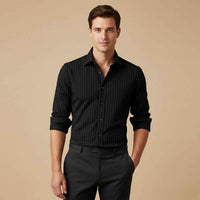 Ellis men's long sleeve pinstripe button-up shirt in Black