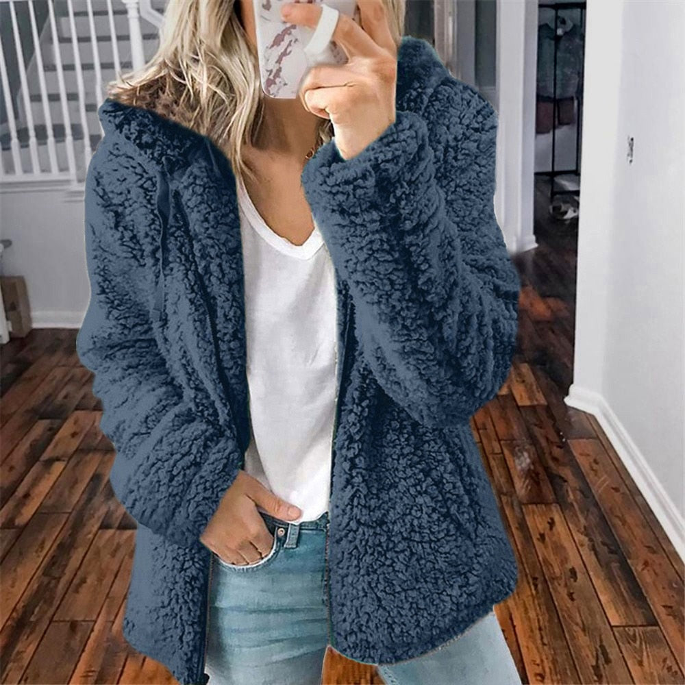 Minerva zip-up hooded fleece jacket in Blue