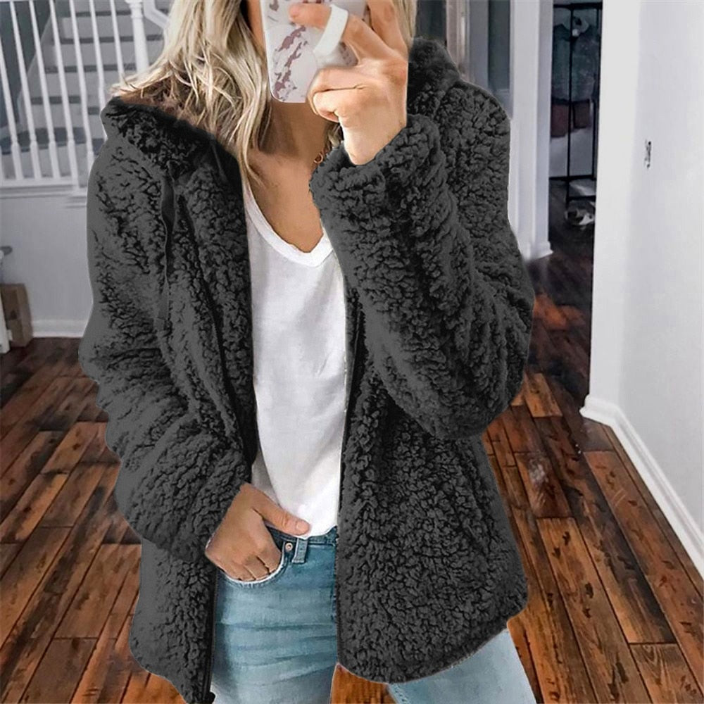 Minerva zip-up hooded fleece jacket in Black