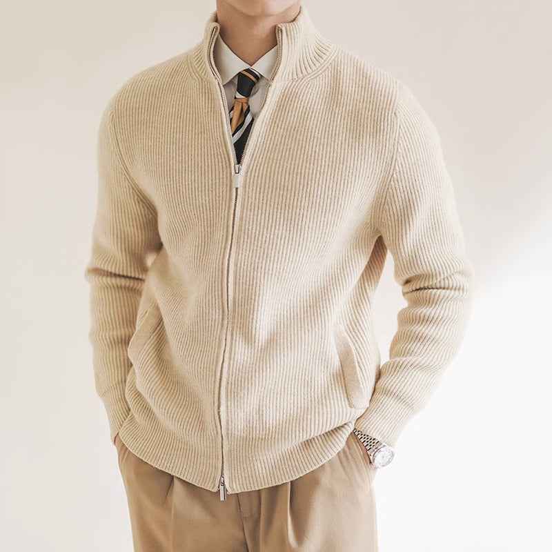 Ludwig | Men's Zip-Up Ribbed Knit Jumper Stand Collar