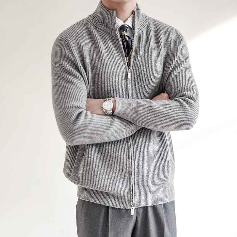 Ludwig | Men's Zip-Up Ribbed Knit Jumper Stand Collar