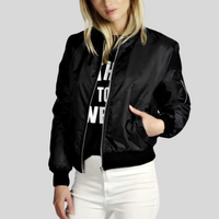 Arabelle long sleeve casual bomber jacket in Black