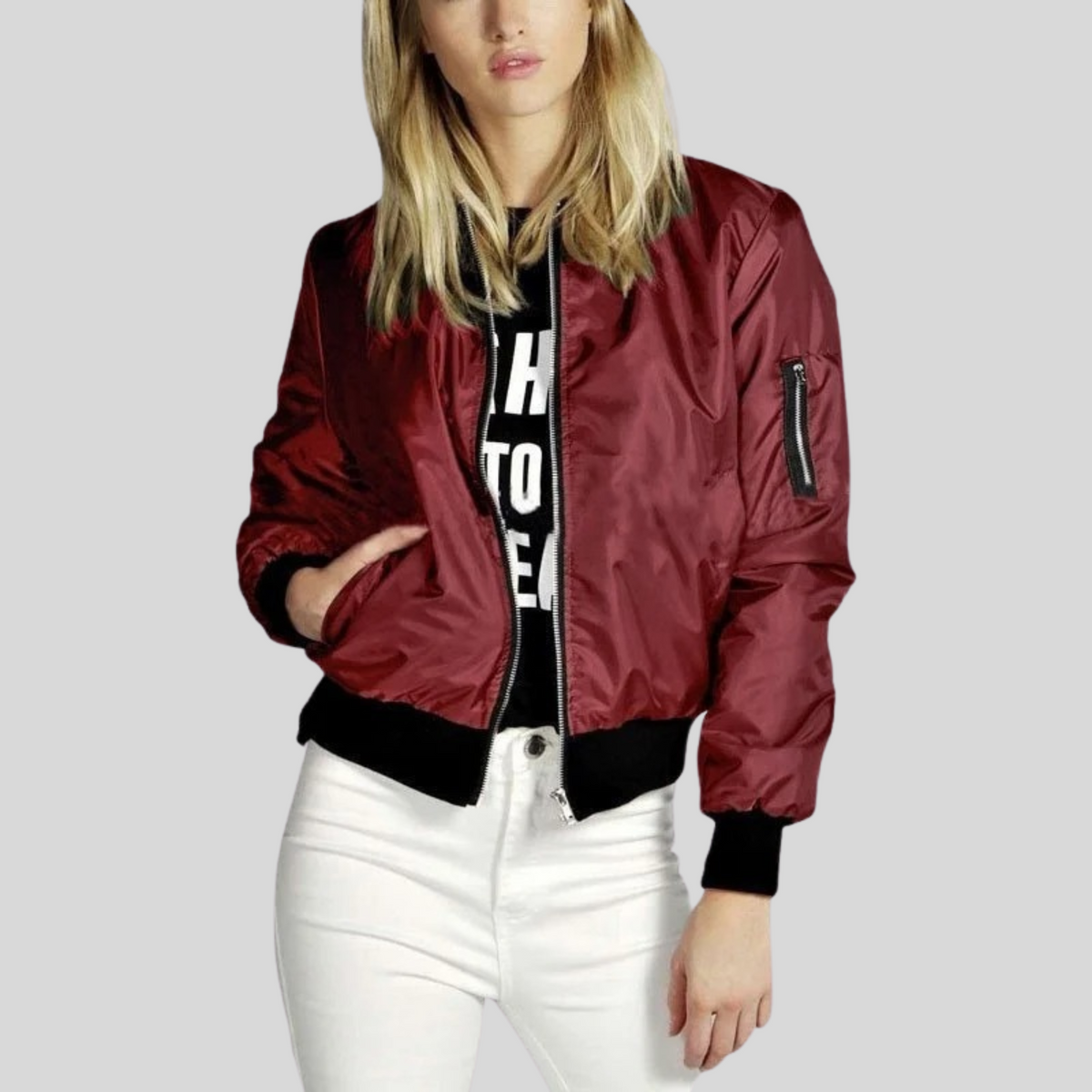 Arabelle casual bomber jacket in Red