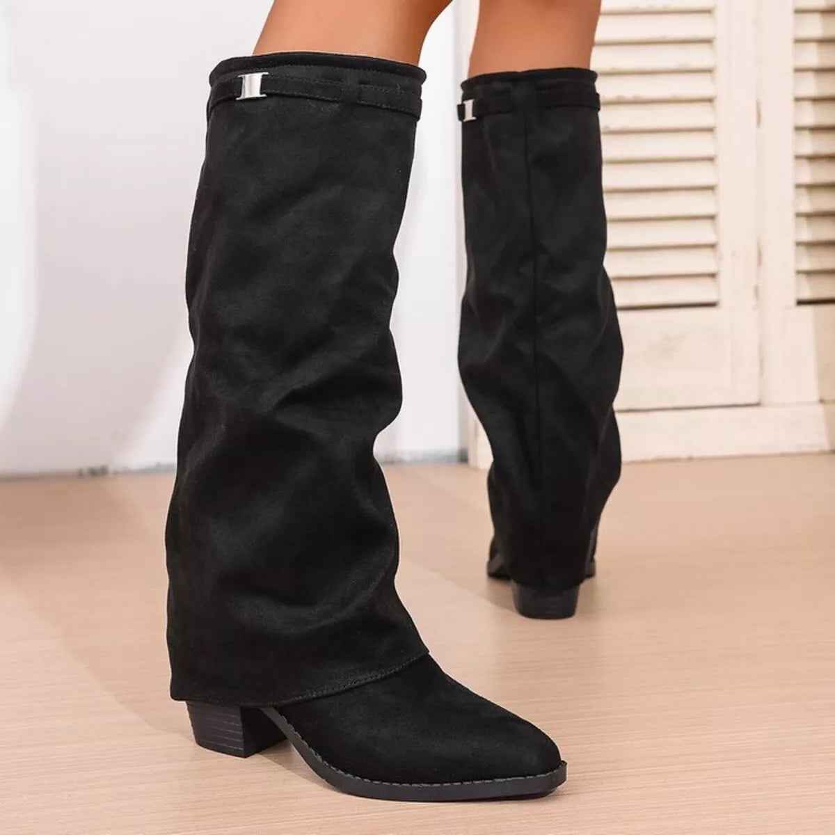 Marcella | Women's Mid Calf Slouch Block Heel Boots