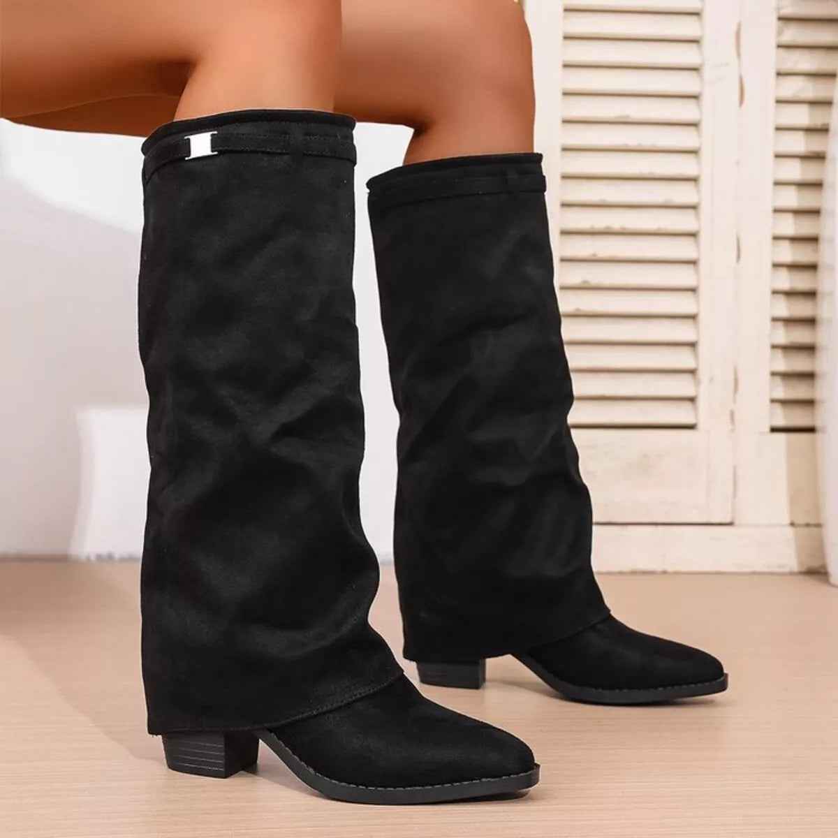 Marcella | Women's Mid Calf Slouch Block Heel Boots