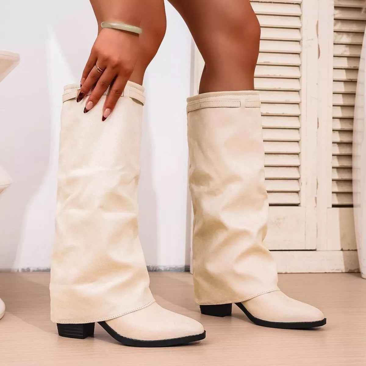 Marcella | Women's Mid Calf Slouch Block Heel Boots