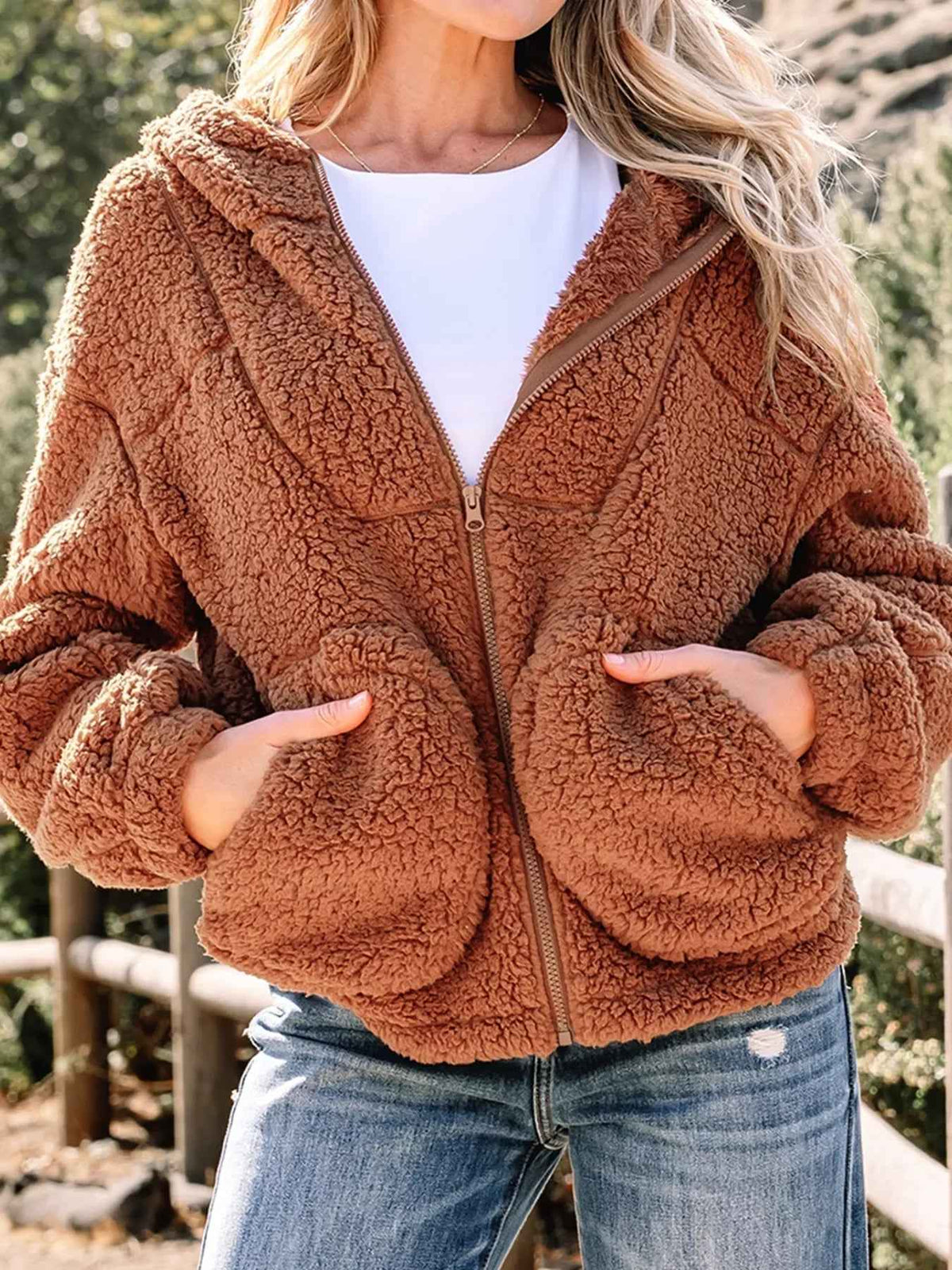 Avalon | Women's Brown Relaxed Fit Zip Up Jacket