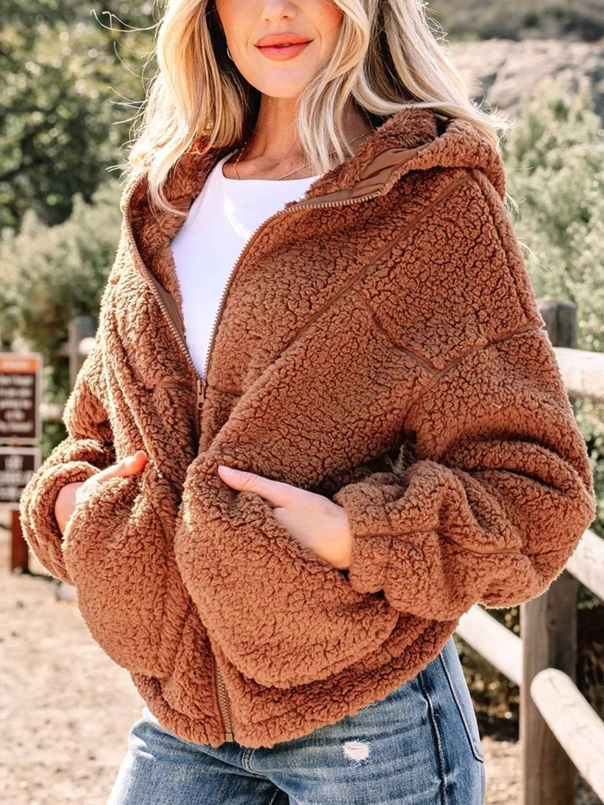 Avalon | Women's Brown Relaxed Fit Zip Up Jacket