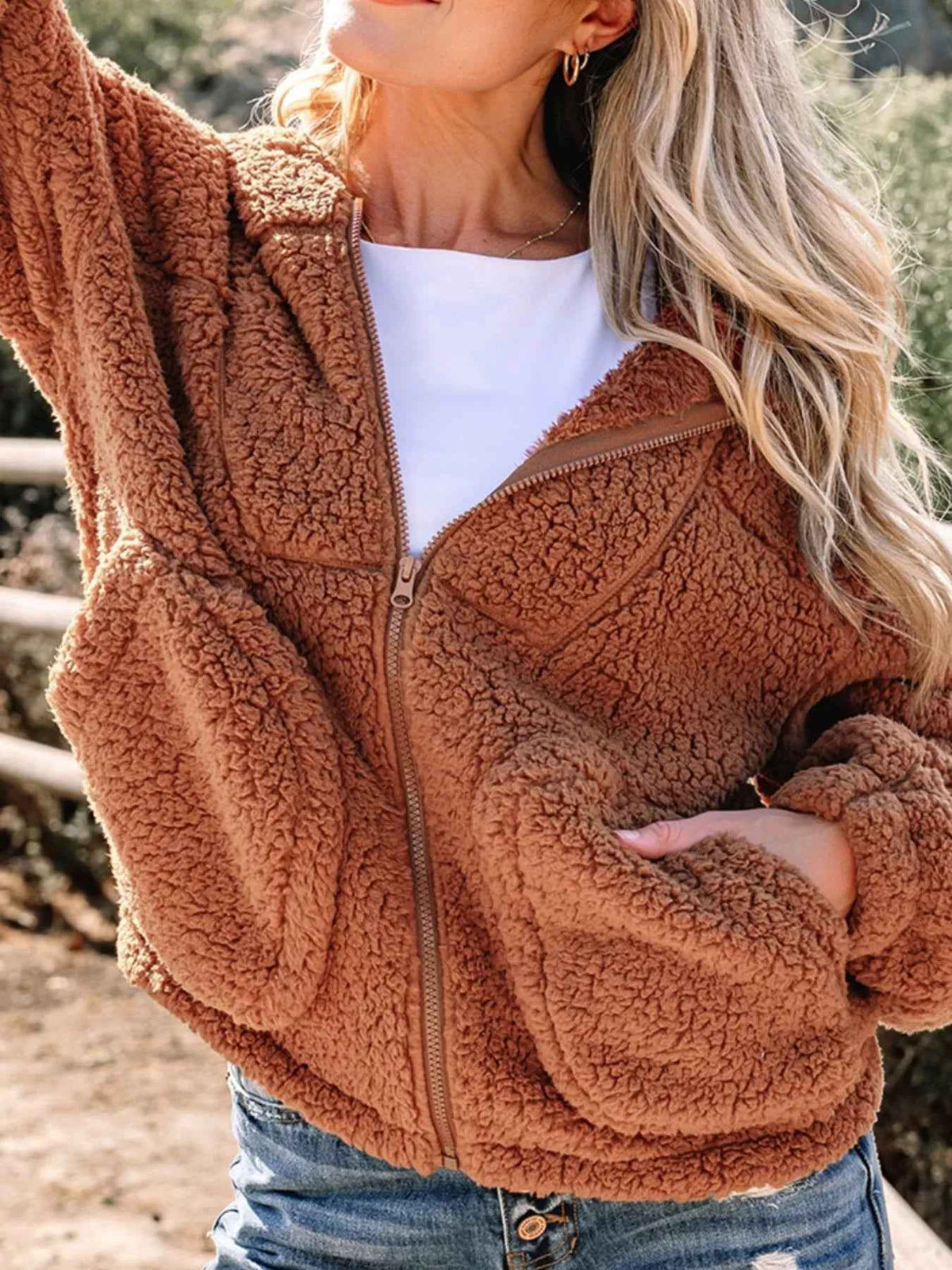 Avalon | Women's Brown Relaxed Fit Zip Up Jacket