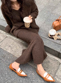 Alessia | Women's V-Neck Knit Jumper and Wide Leg Trousers Set