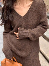 Alessia | Women's V-Neck Knit Jumper and Wide Leg Trousers Set