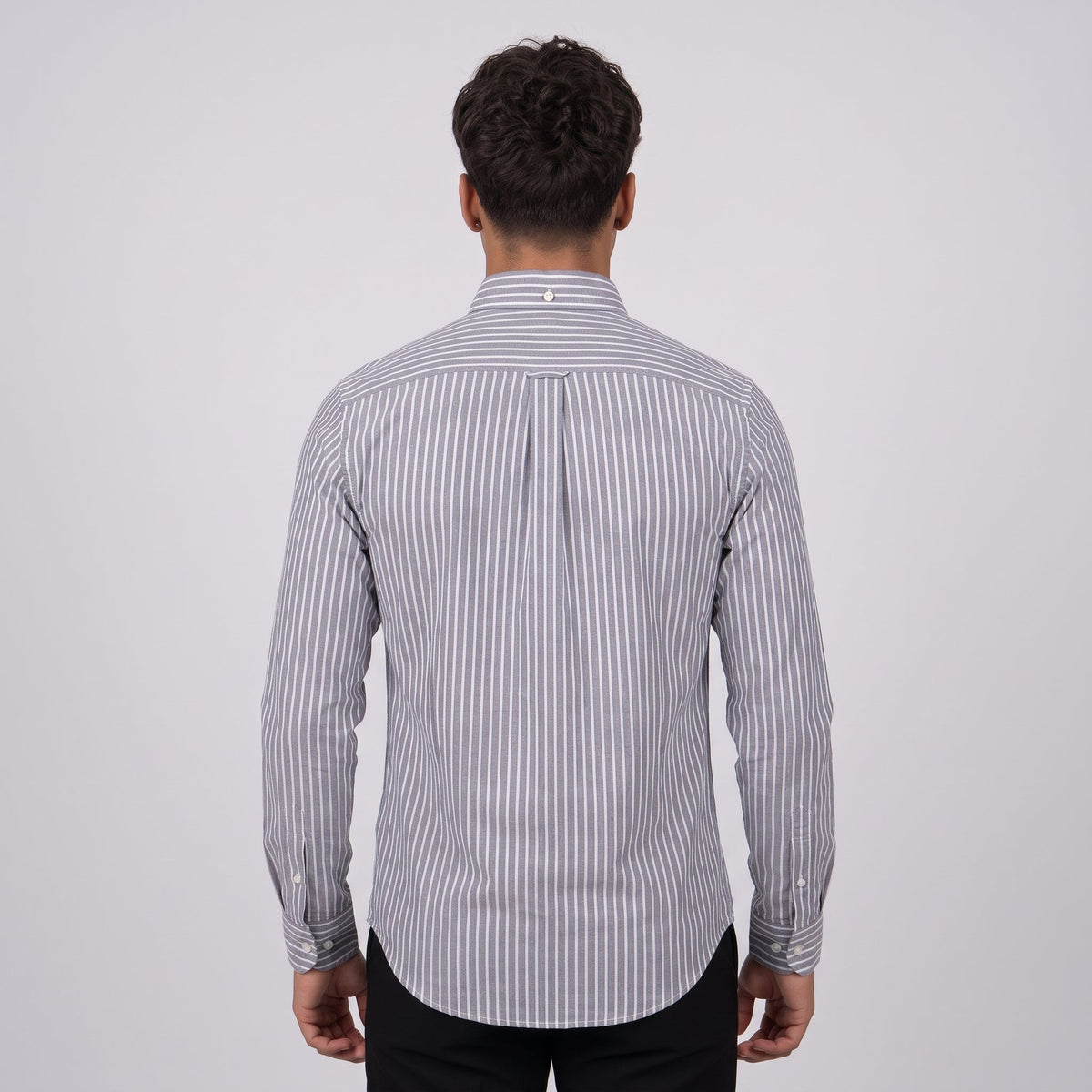 Wilfred striped oxford shirt Grey Stripe back view