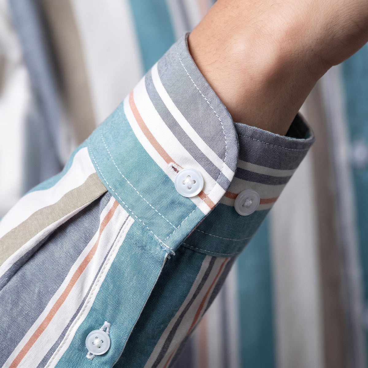 Wilfred striped oxford shirt Teal Stripe detail