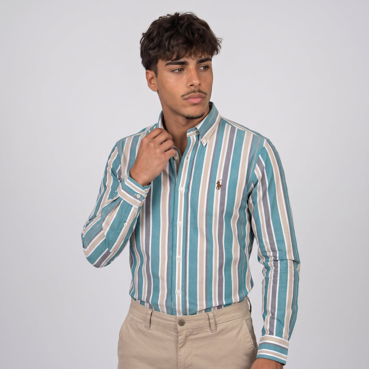 Wilfred striped oxford shirt Teal Stripe