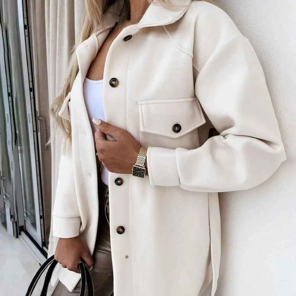 Susanna | Women's Overshirt Button-Down Shirt Jacket in White and Beige
