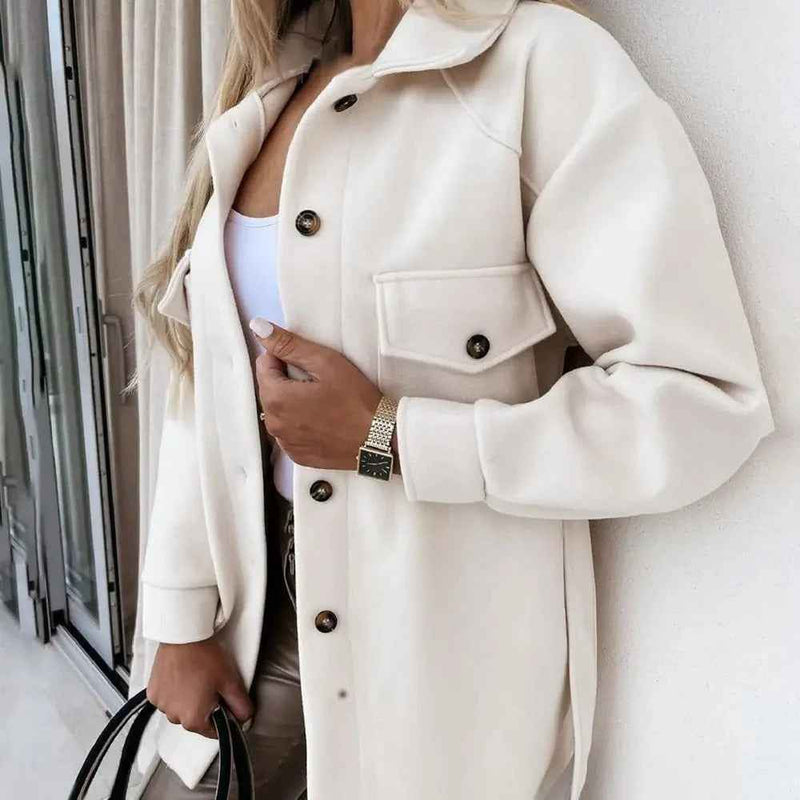 Susanna | Women's Overshirt Button-Down Shirt Jacket in White and Beige