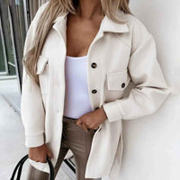 Susanna | Women's Overshirt Button-Down Shirt Jacket in White and Beige