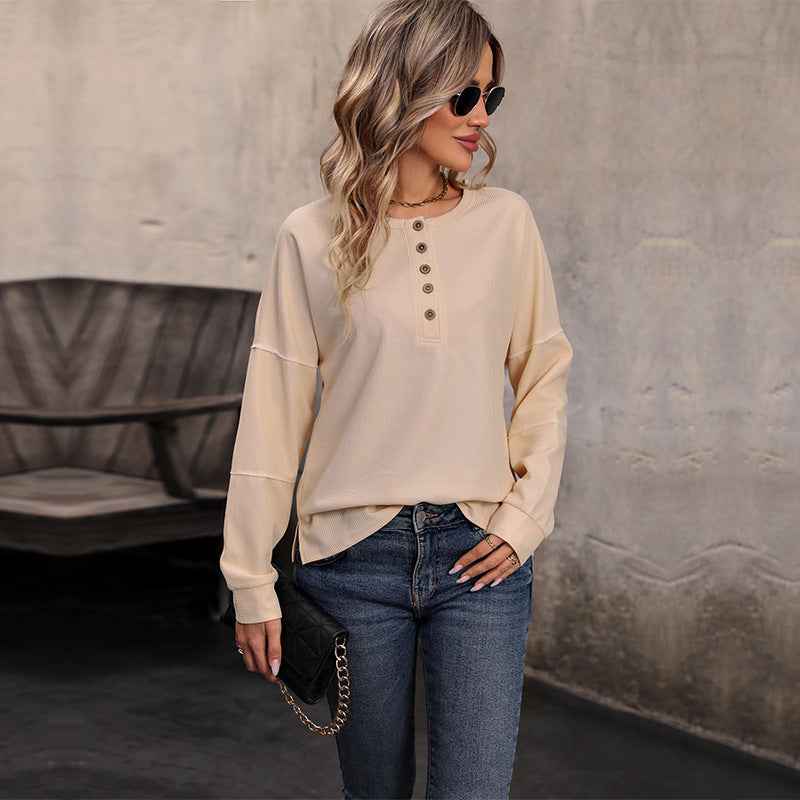 Perdita | Women's Button Front Long Sleeve Top Beige