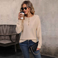 Perdita | Women's Button Front Long Sleeve Top Beige