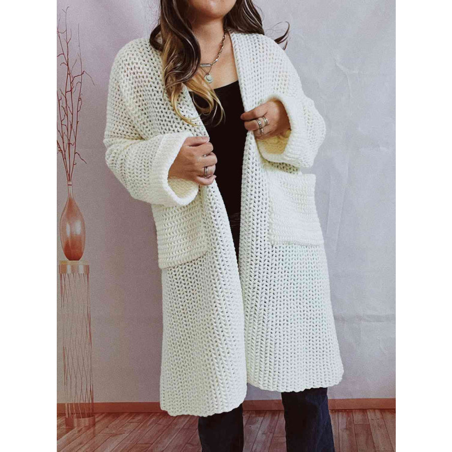 Fioretta oversized open front knit cardigan in White