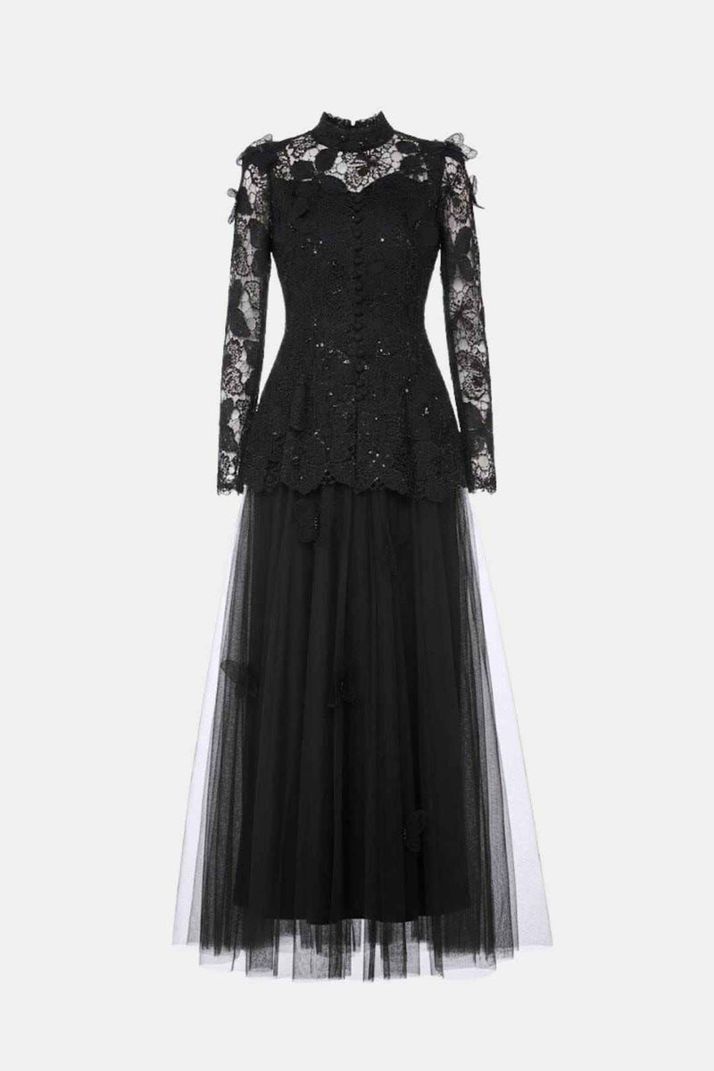 Amabel long sleeve lace maxi dress in Black